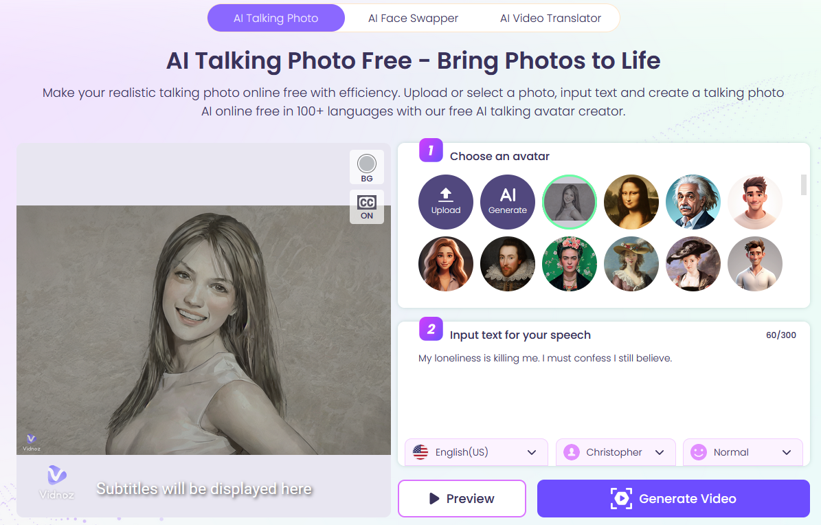 Use Vidnoz AI Talking Photo to Make a Picture Talk