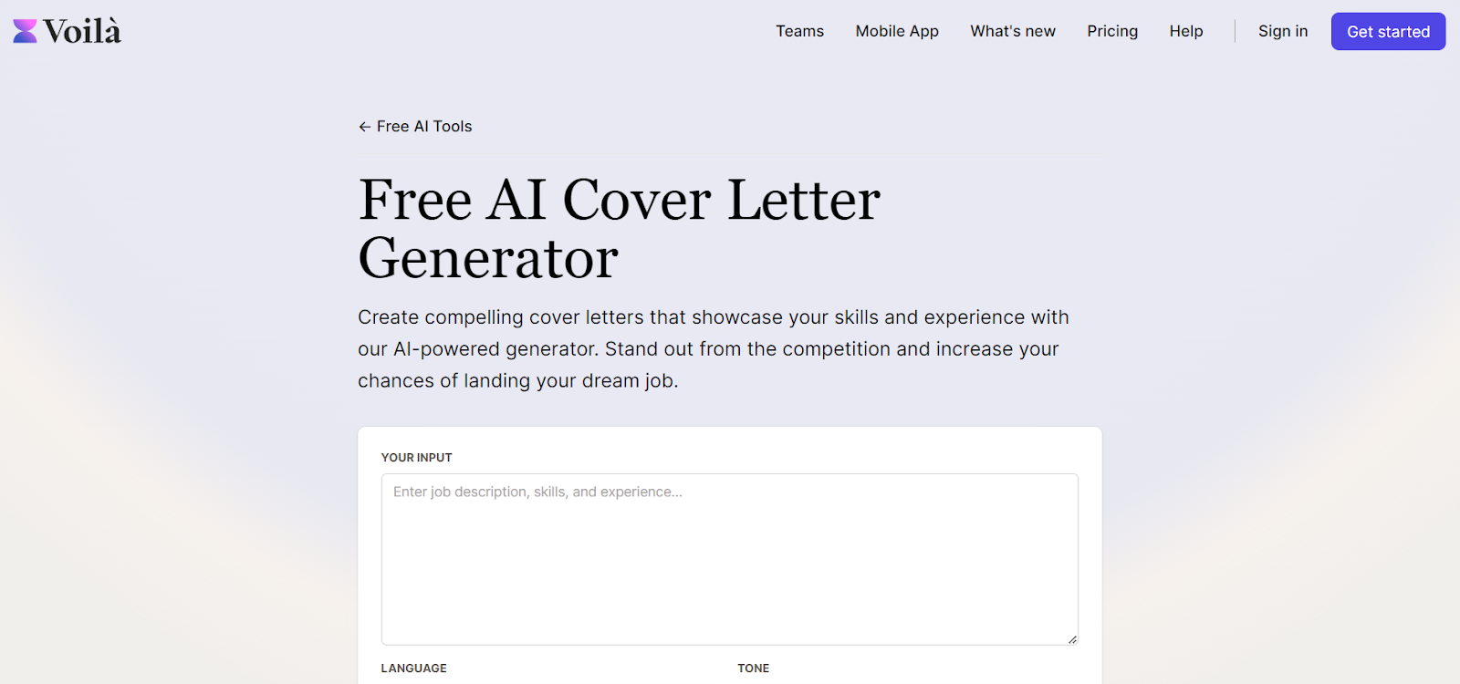 Voila AI Cover Letter Generator