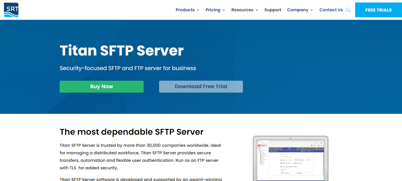 A screenshot of Titan FTP Server's website