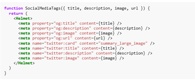 Social media tag optimization using React Helmet.
