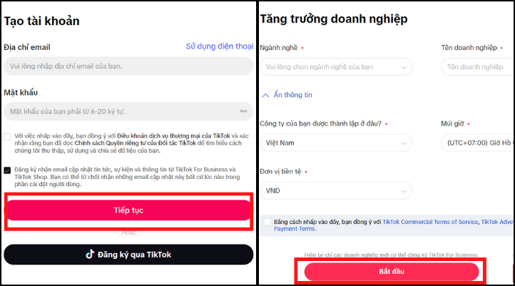 Vào TikTok For Business và đăng ký tài khoản quảng cáo