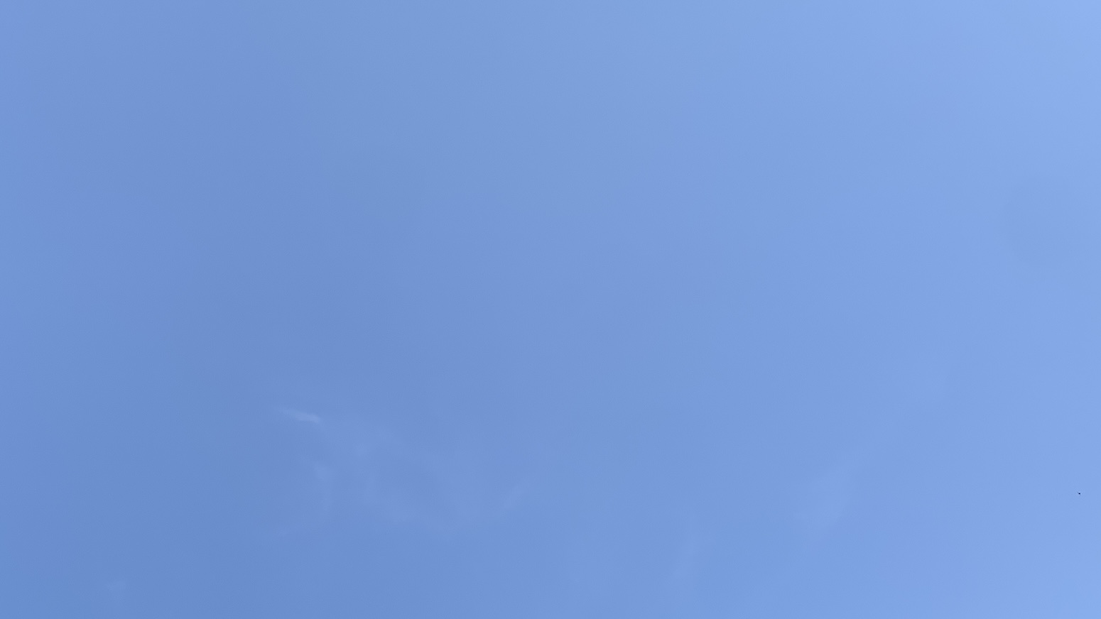 A baby-blue sky, no clouds, seems hazy