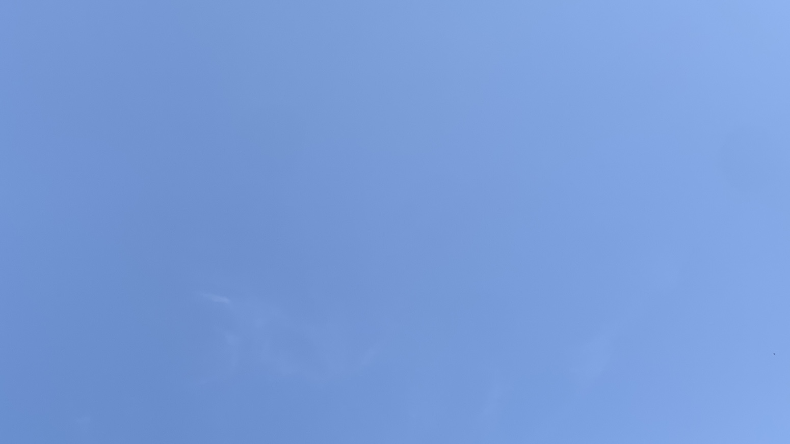 A baby-blue sky, no clouds, seems hazy