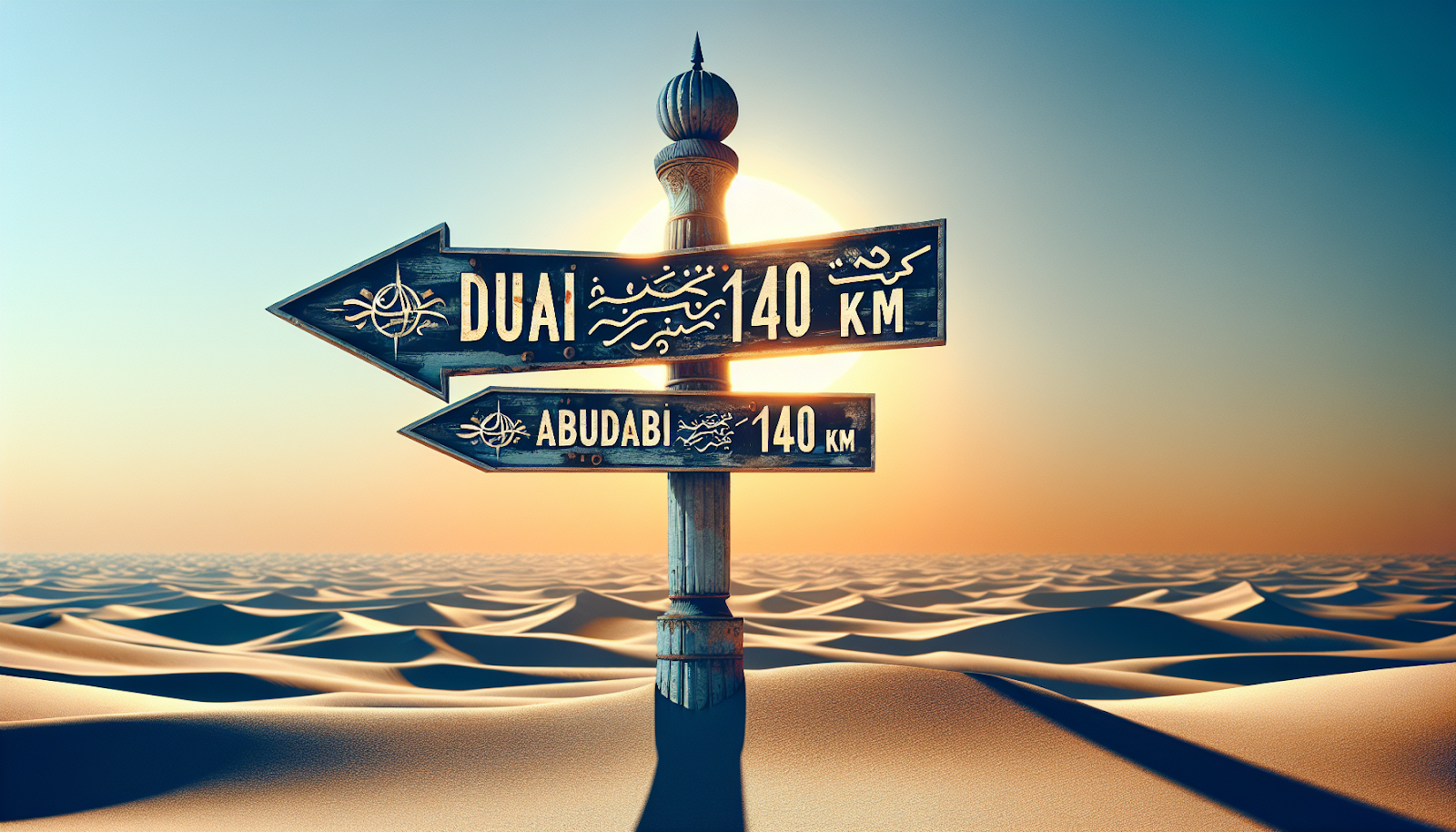 Illustration of the distance signboard from Dubai to Abu Dhabi