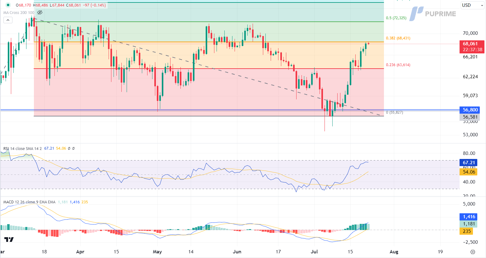 BTC/USD price chart 22 July 2024