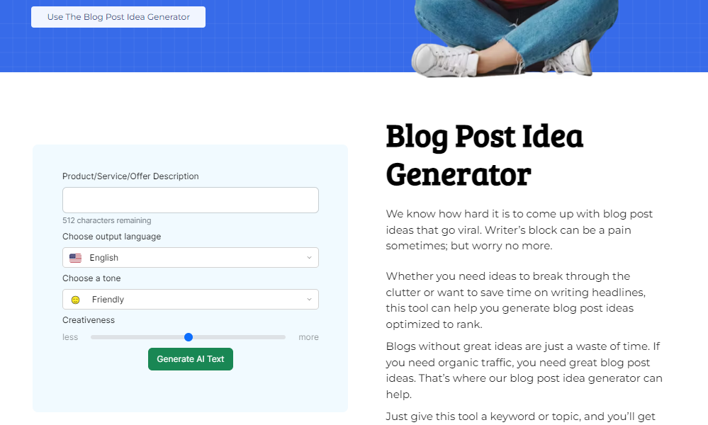 Content Gorilla's Free Tool - Blog Post Idea Generator for interesting article topics