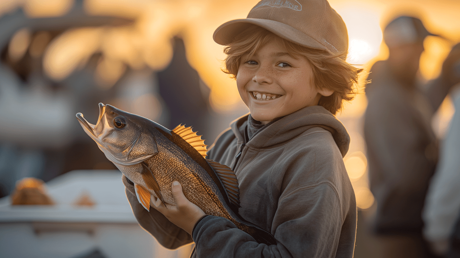 A young boy proudly holding a fish caught in a Palmetto Dunes beach