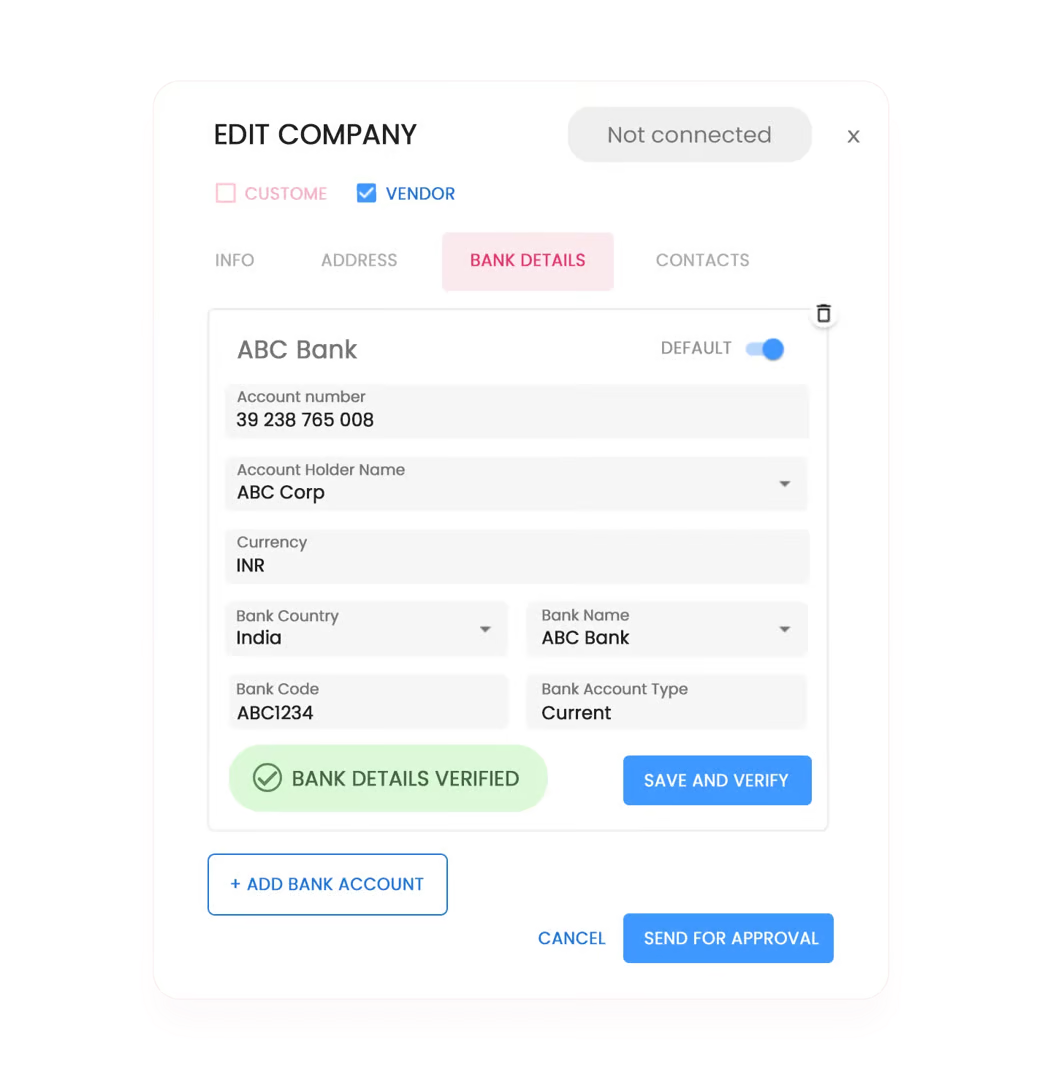 bank detail verification in vendor onboarding software