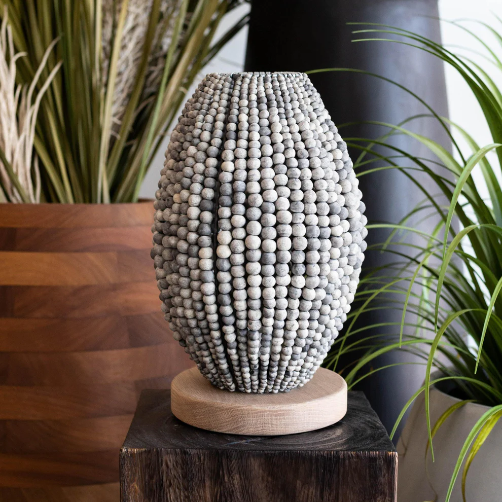 Gray clay beaded African table lamp - Made in South Africa