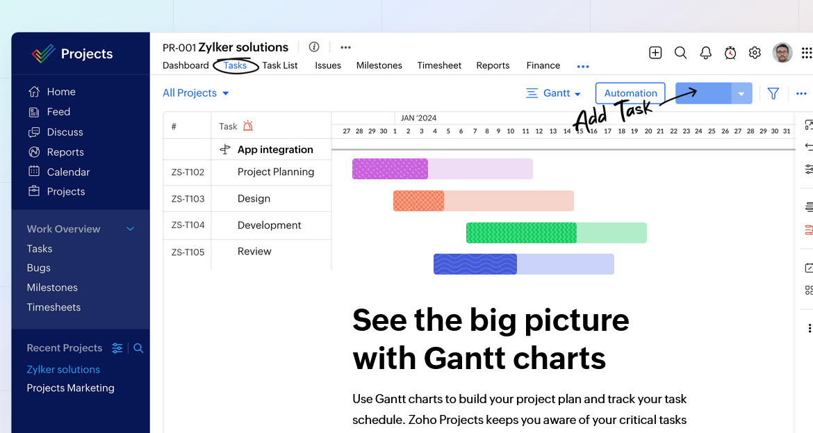 Image showing Zoho Projects as an operations management framework tool