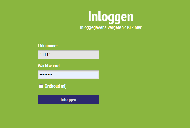 Inlogscherm LisaTeam clubomgeving