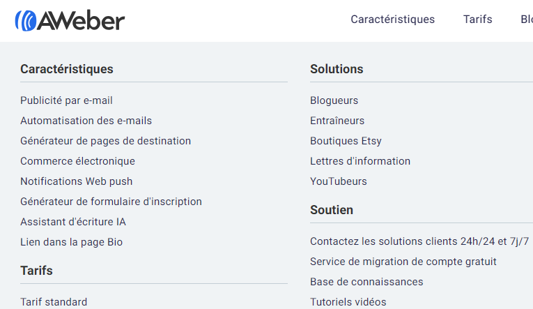 Aweber: Fonctionnalités
