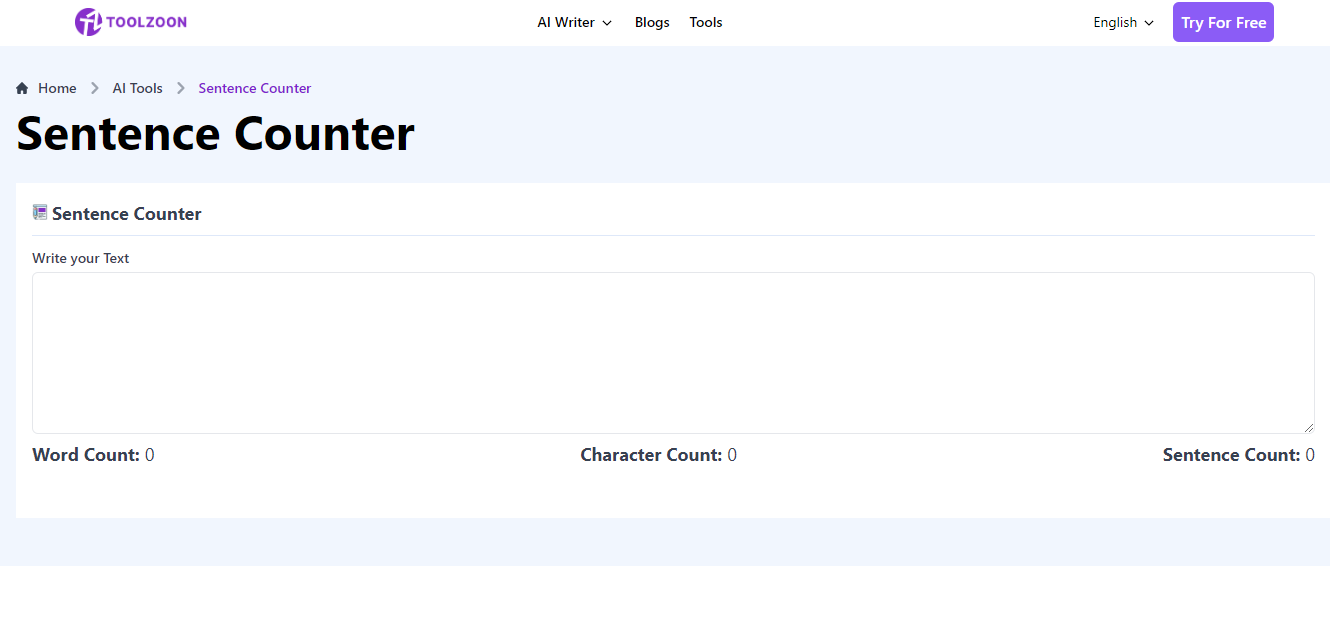 Toolzoon.com AI Writer Sentence Counter