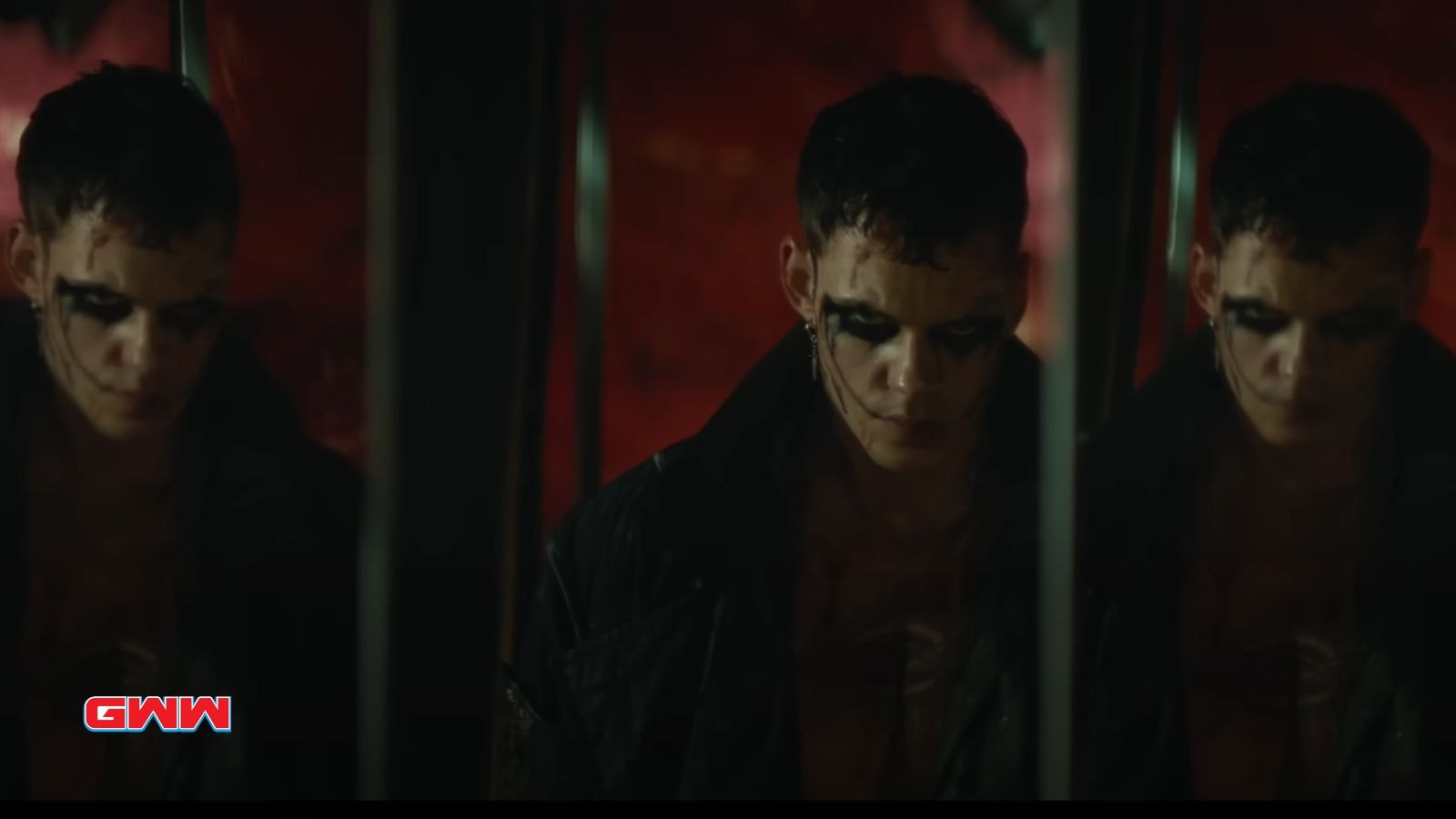 Fierce-looking Eric with reflections on both his sides in The Crow 2024 Trailer