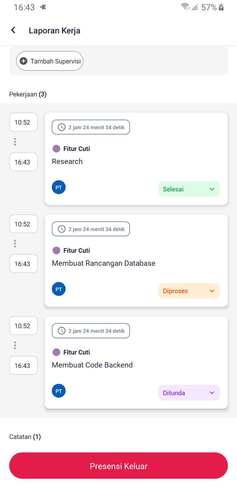 Tampilan Menu Pekerjaan Karyawan