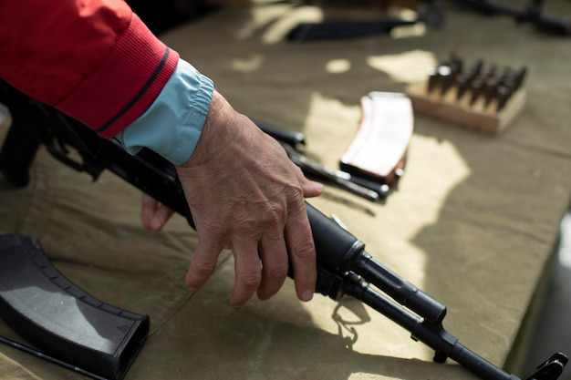 Close-up of man working on table