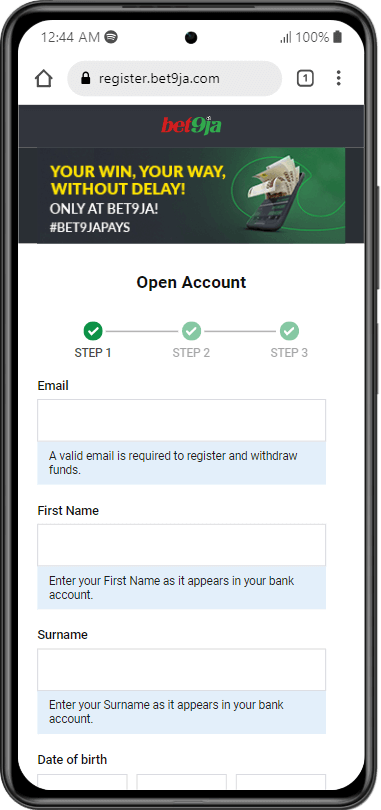 Bet9ja Registration Page