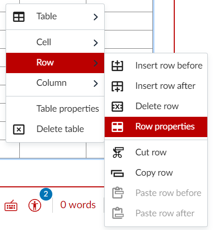 Access the Table's Row properties