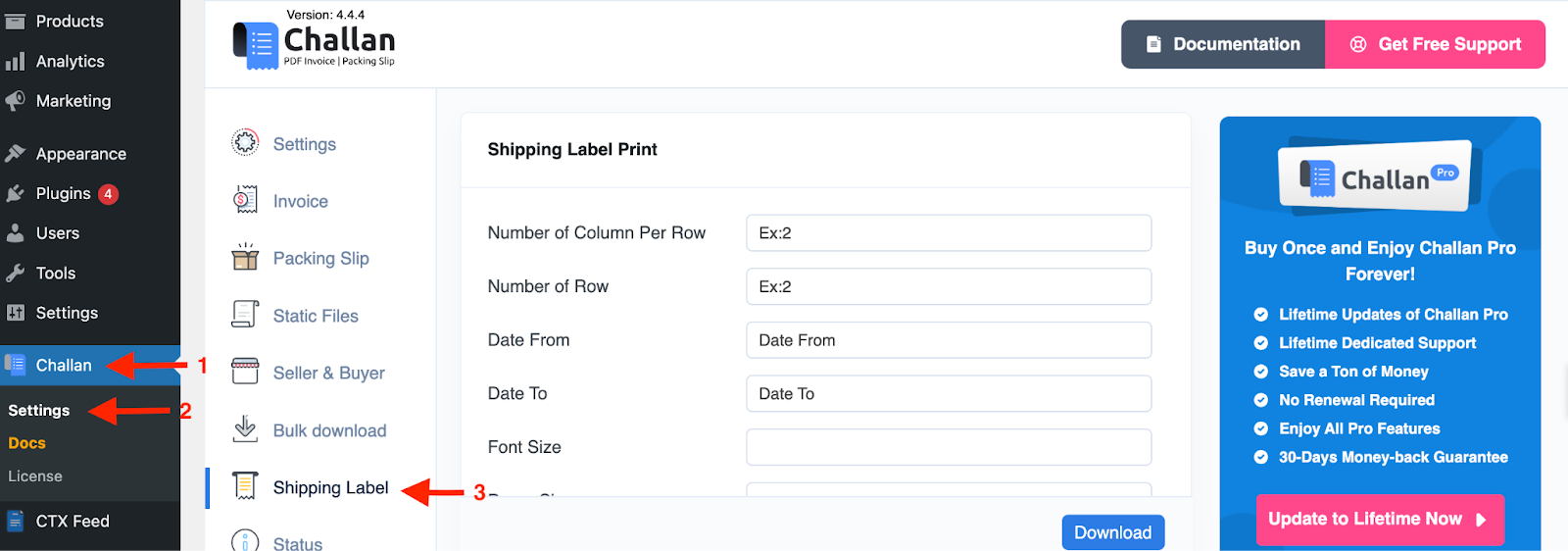 shipping label settings