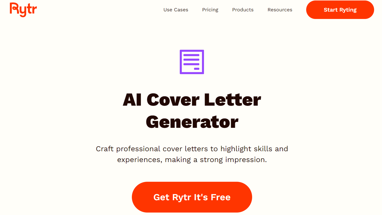 Rytr AI Cover Letter Generator