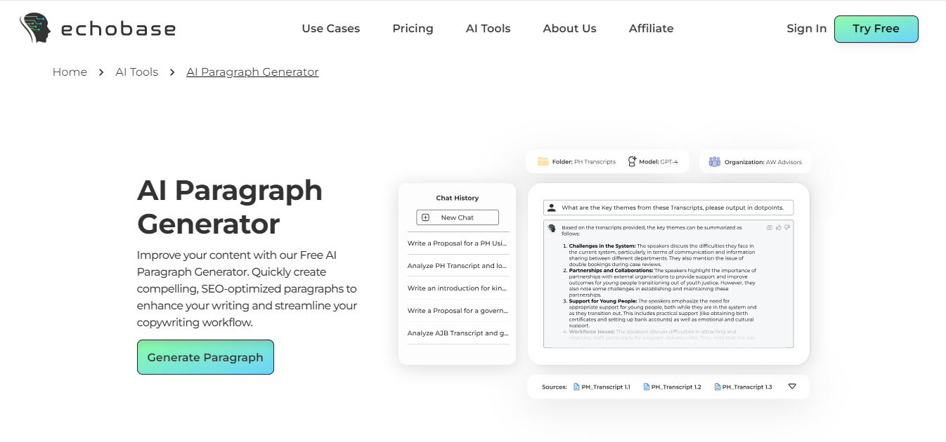 Echobase AI Paragraph Generator