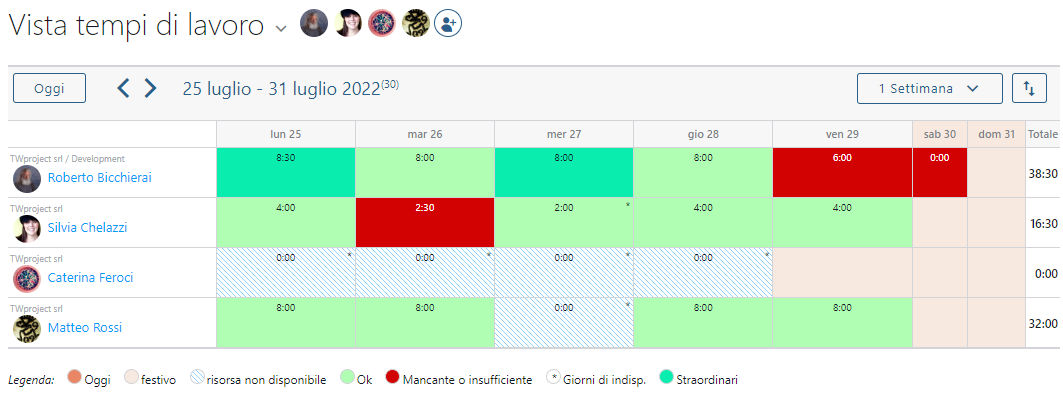 multi-calendari nella Vista tempi di lavoro