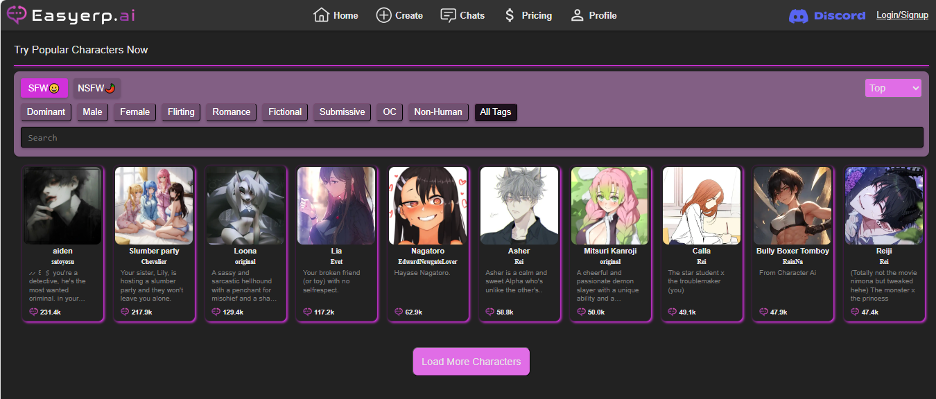 Easyerp.ai: Wide NSFW Characters for a Broad Audience Spectrum