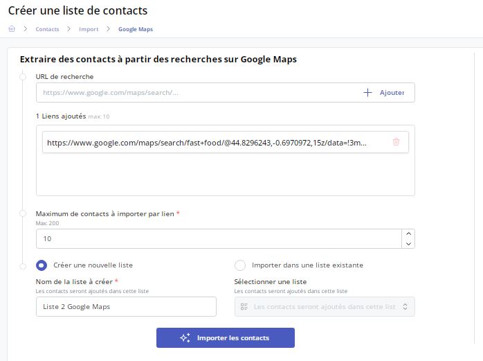 Liste de contacts à partir de Google Maps dans magileads