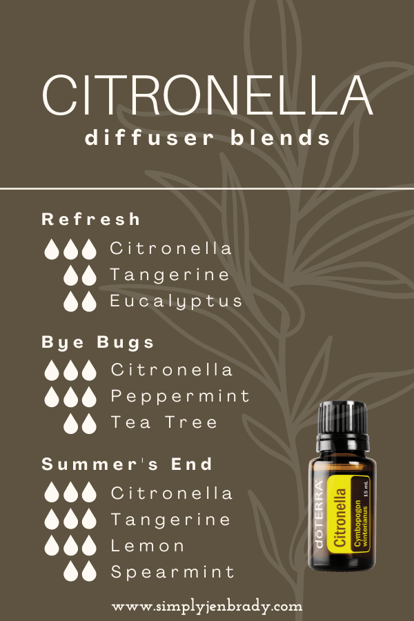 Diffuser blends using Citronella essential oil.