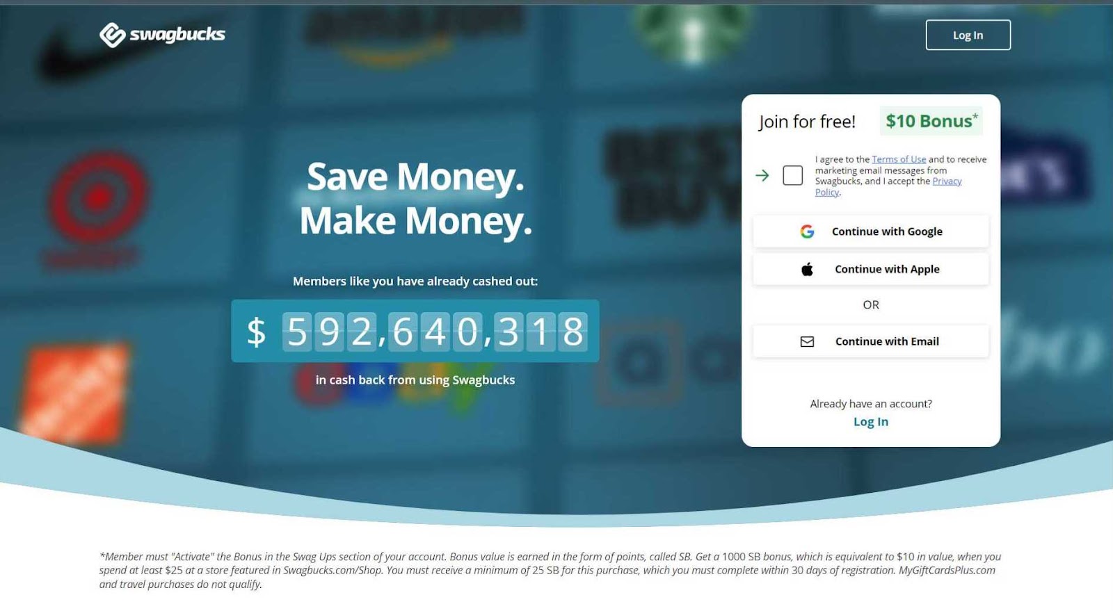 The Swagbucks website indicating that users have cashed out nearly $6 million in total. 