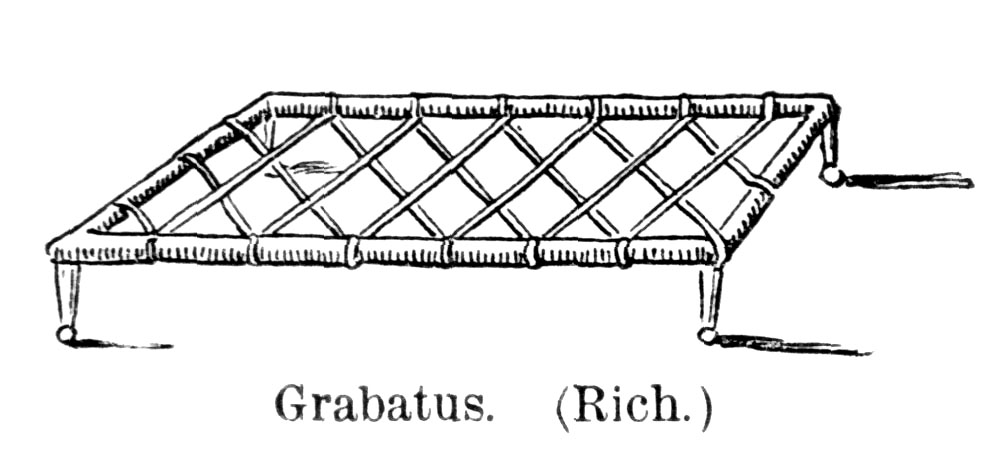 Image of a grabatus, a lightweight bed composed of cords stretched about a wooden frame.