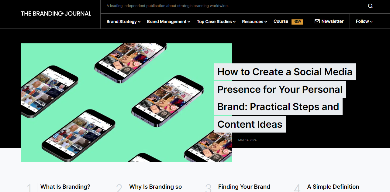 Homepage of The Branding Journal - one of the best blogs on branding