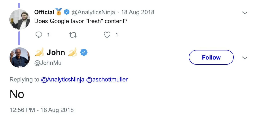 Liar, liar, pants on fire. John Muller ontkent dat Google nieuwere content bevoordeelt.