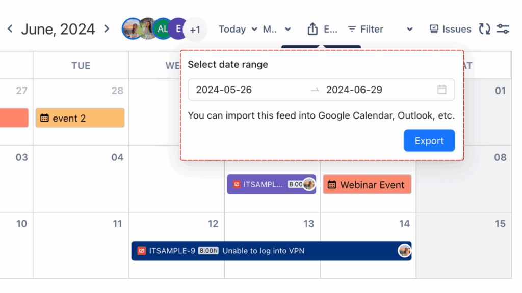 Export calendar