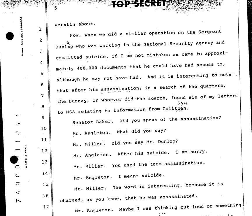 r/UFOs - Angleton's testimony to the Church Committee