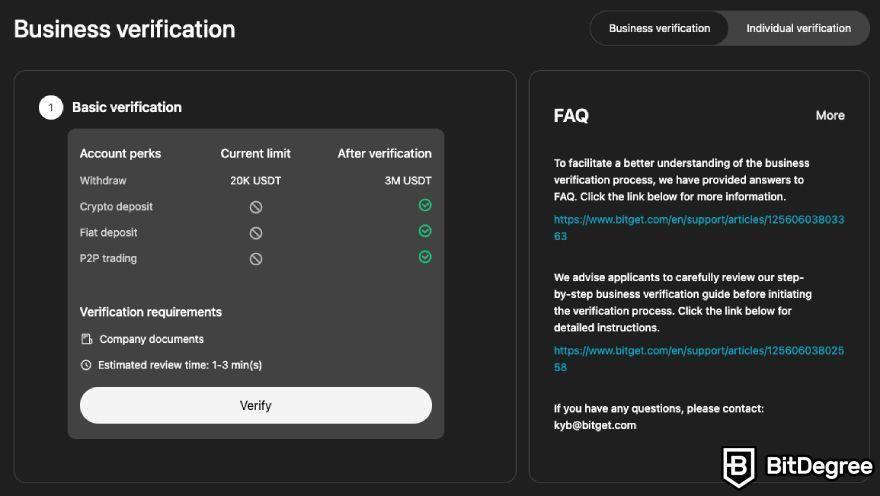 Bitget review: business verification.