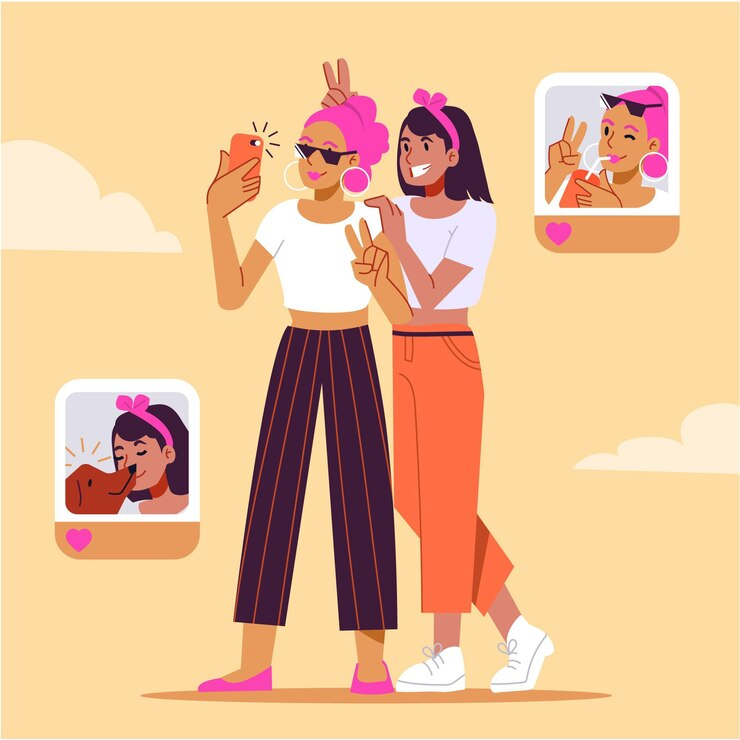 Graphic of two girls taking selfies