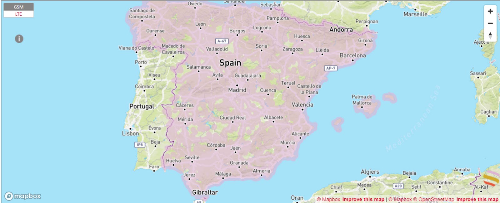 Mapa de cobertura de Vodafone en España