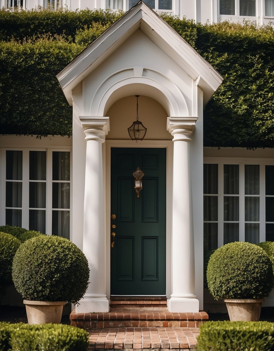 A quaint house with 21 boxwood bushes in the front yard