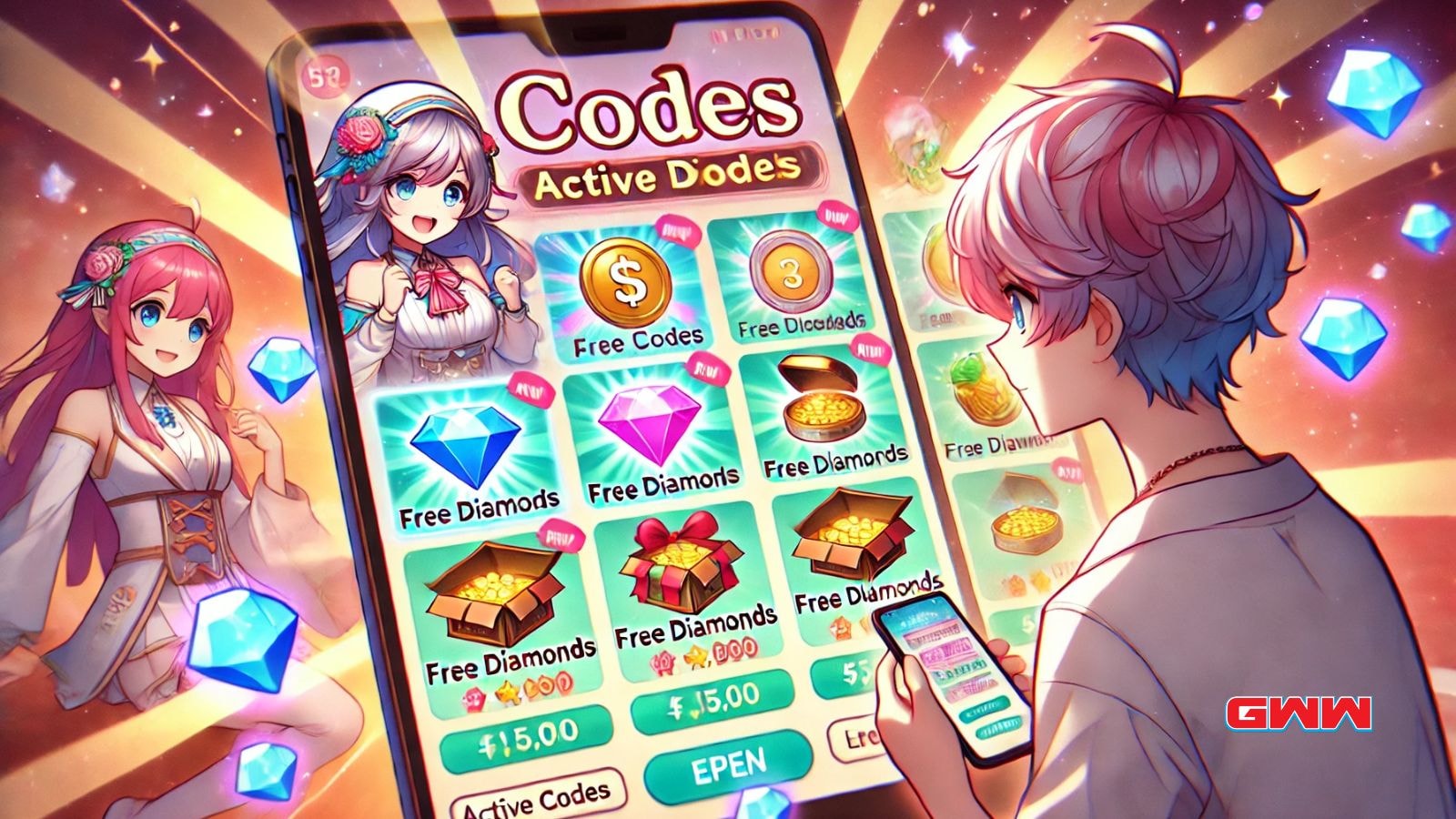 Anime Switch codes tab showing active codes and rewards