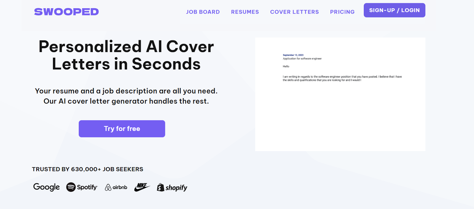 Swooped AI Cover Letter Generator