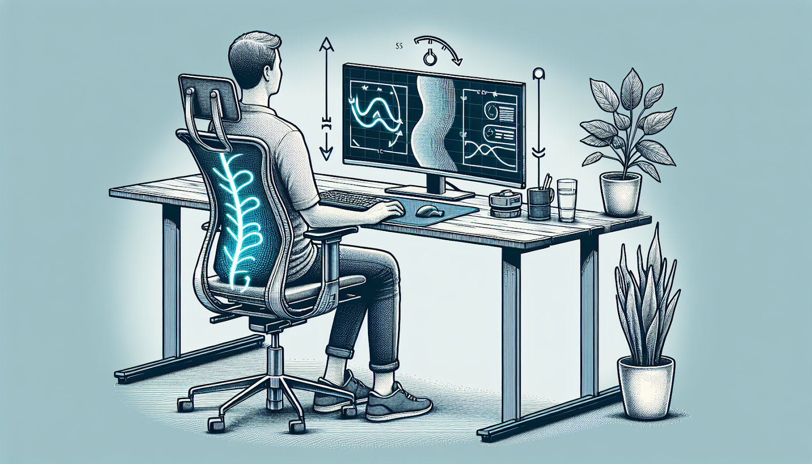 Illustration of ergonomic workstation setup