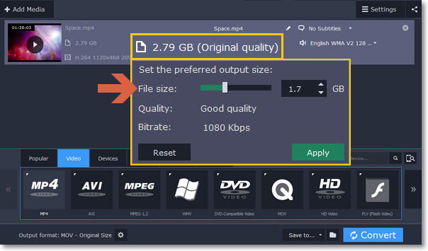 Large Media Compression feature of Movavi