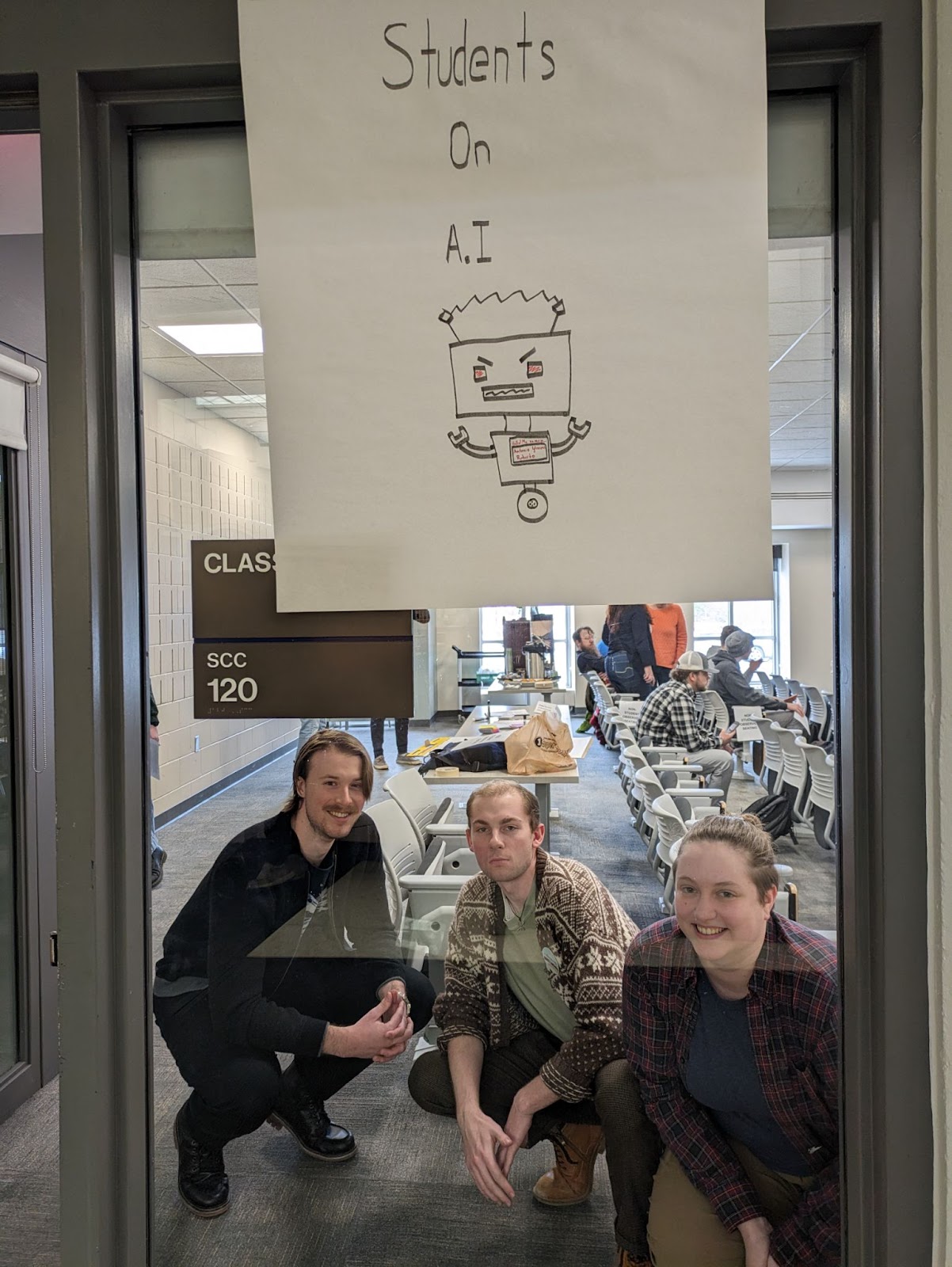 troublemakers in chief: Left to right are Andy Watts, Daniel Gustofson, and Katie Hauer, Socratic Society co-leaders.