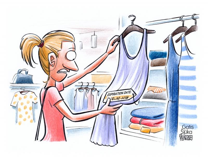 A cartoon of a person holding a dressDescription automatically generated