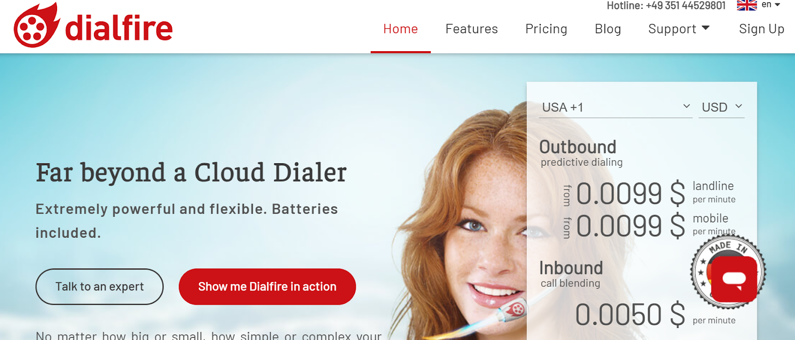 Dialfire website snapshot highlighting the services it offers.