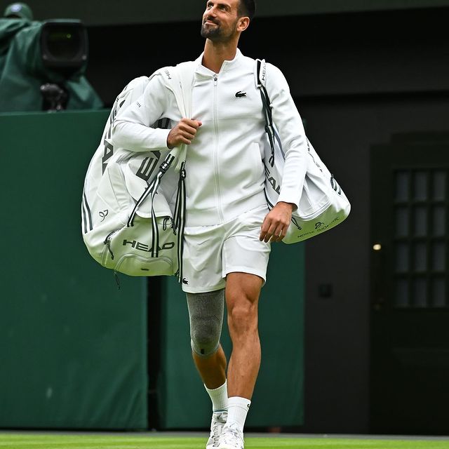 Photo by Novak Djokovic in Wimbledon with @wimbledon, and @cocodubreuilphoto. May be an image of 1 person, playing tennis and text.