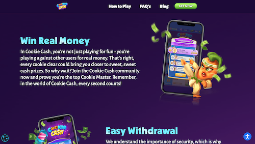 The Cookie Cash website offering the opportunity to win real money and withdraw payouts easily. 