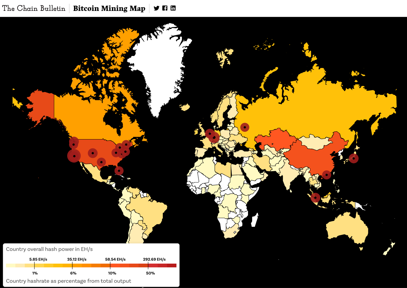 bản đồ trung tâm đào bitcoin trên thế giới