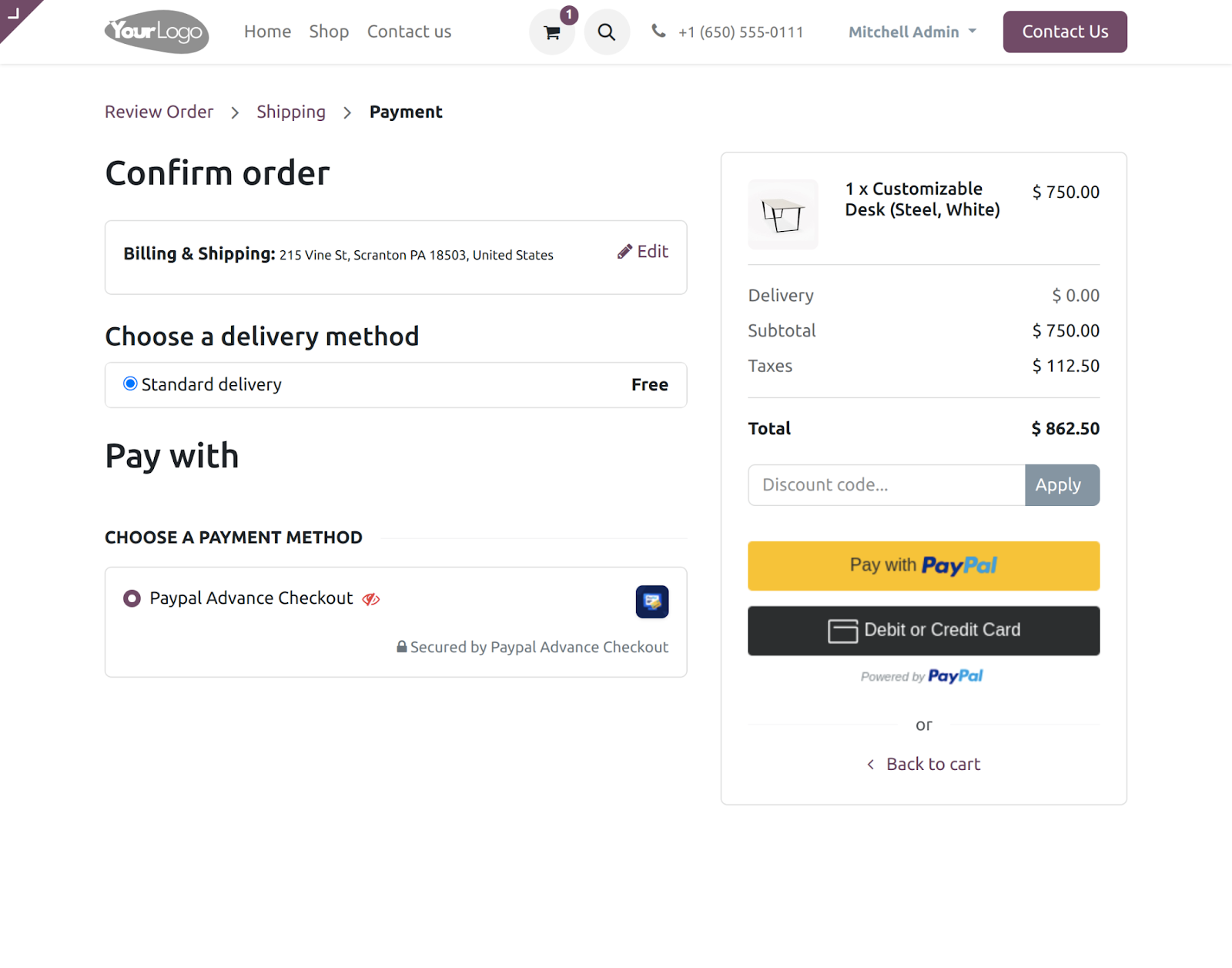 Odoo Website Paypal Advance Checkout Payment Acquirer
